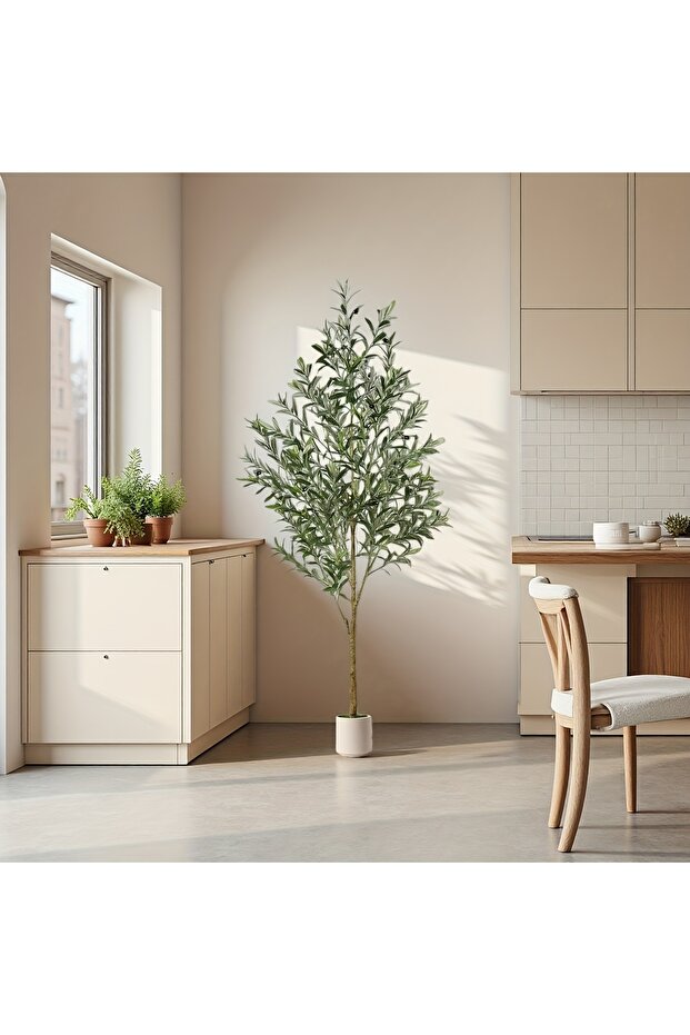 7FT(210cm) Fake Olive Tree - Grand Mediterranean Decor, Low-Maintenance Plant for Hotels & Malls
