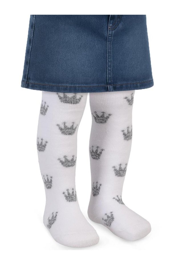 Glitter Crown Towel 6- Baby Girl Pantyhose - White