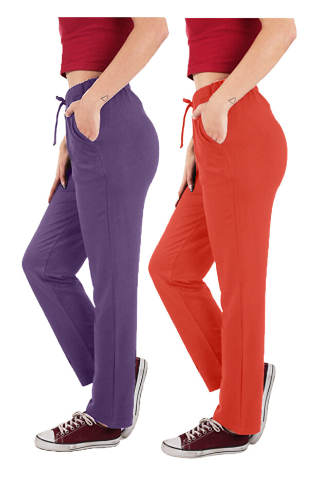 Women's Viscose Fabric 2-Pack Pomegranate Flower / Purple Sweatpants (with Plus Size Option)