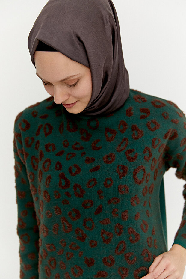 Leopar Detaylı Triko Tunik - 4