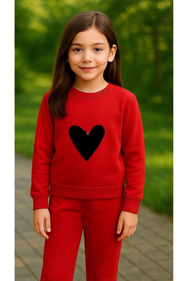 Children's Team Sweatshirt Black Heart B Printed Girls Boys Crew Neck3 4-5-6-7-8-9-10-11-12Years