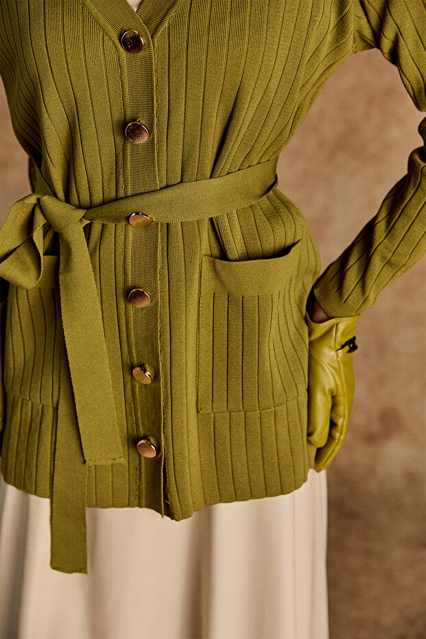 Çift Cepli Örme Triko Hırka - 6