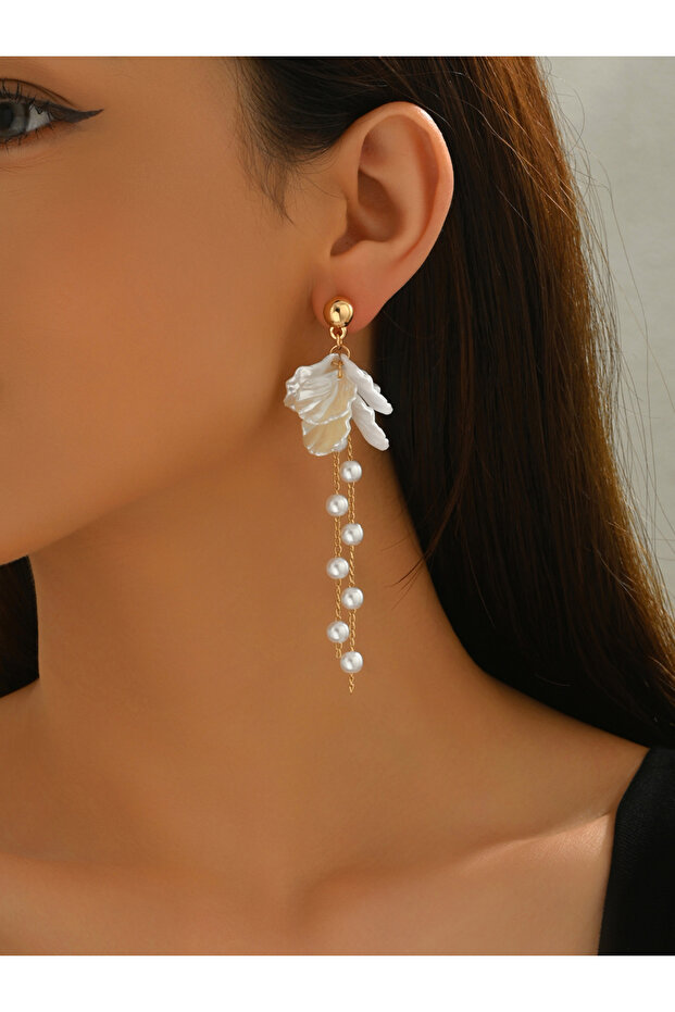 Women Floral Faux Pearl Dangle Earrings