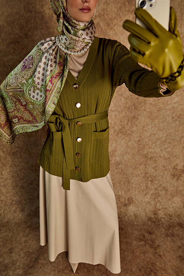 Çift Cepli Örme Triko Hırka - 3