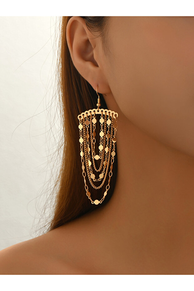 Women Metal Tassel Chain Earrings