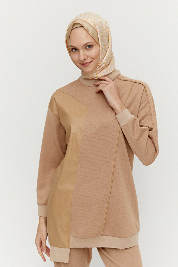 Suni Derili Asimetrik Örme Tunik - 4