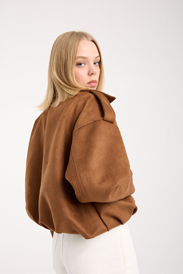 OVERSIZE CAMEL SÜET BOMBER CEKET - 6