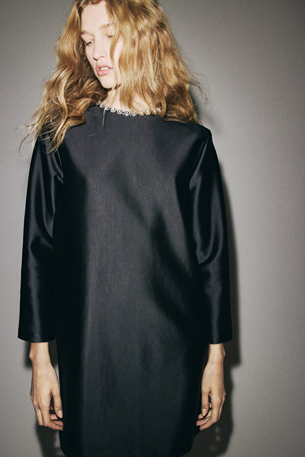 İşlemeli Mini Elbise - 2