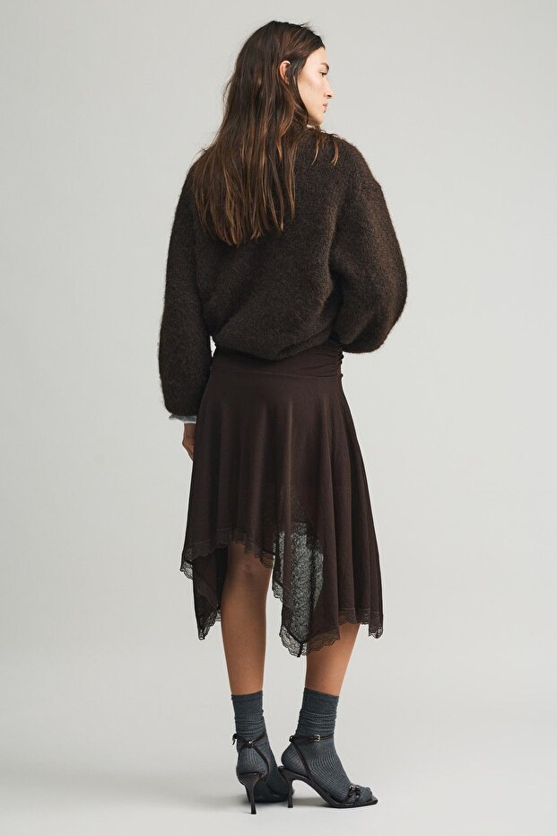 Asimetrik dantelli midi etek - 5