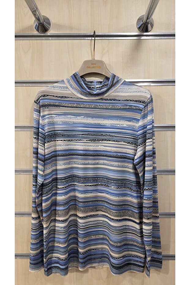 نصف الياقة المدورة منقوشة بلوزة - 3