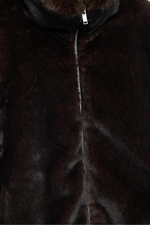 Dik yaka suni kürk ceket - 7
