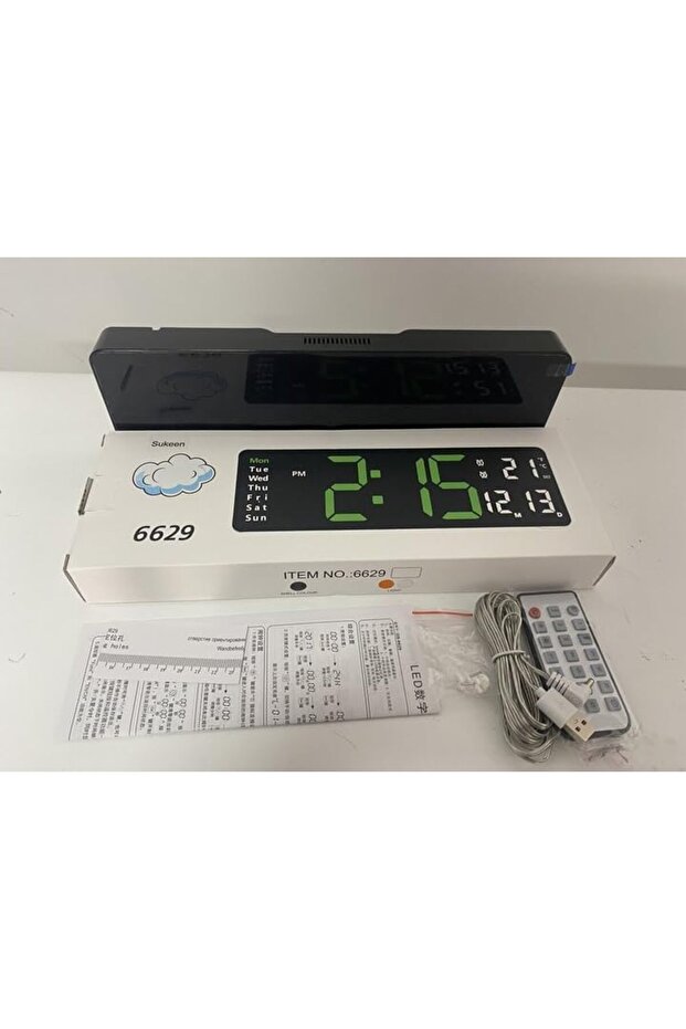 13" Digital Wall Clock with Remote, Dual Alarm, Timer, Temperature - Red - 8