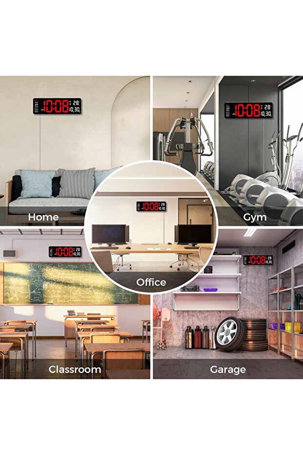 13" Digital Wall Clock with Remote, Dual Alarm, Timer, Temperature - Red - 7