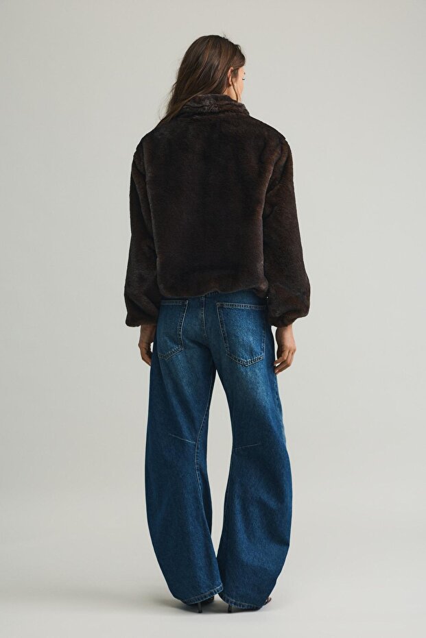 Dik yaka suni kürk ceket - 4