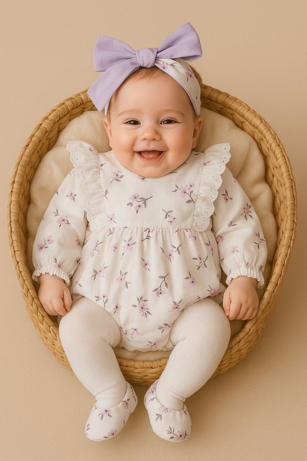 Baby Girl Newborn Romper with Bandana and Booties Set Floral Pattern Baby Set Gift