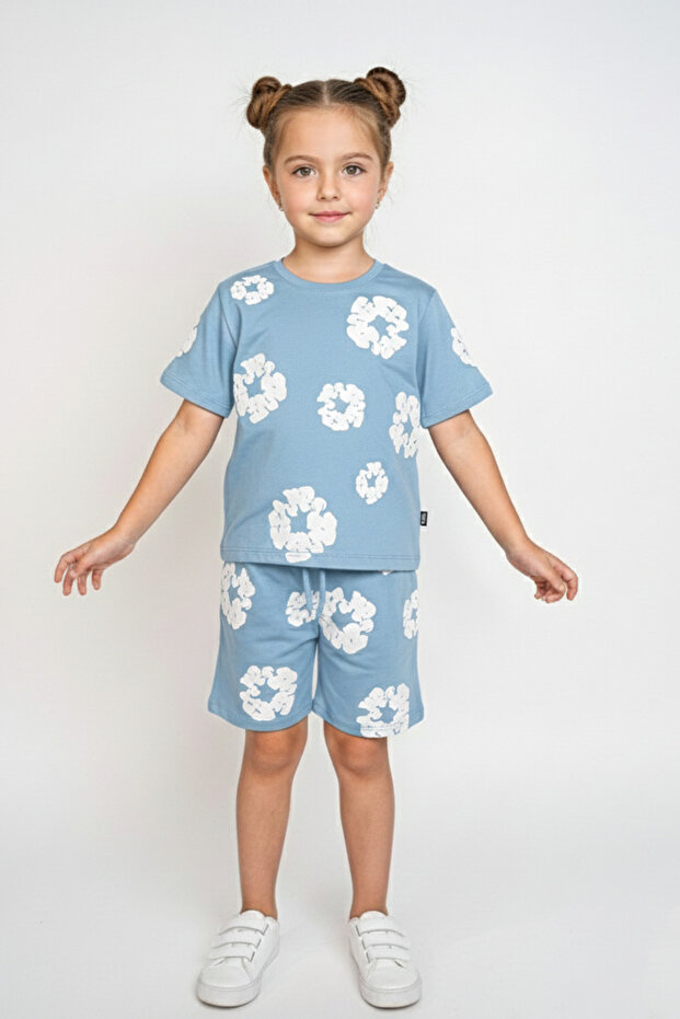 Girl's Floral Printed Cotton Relax Fit Bottom Top Set