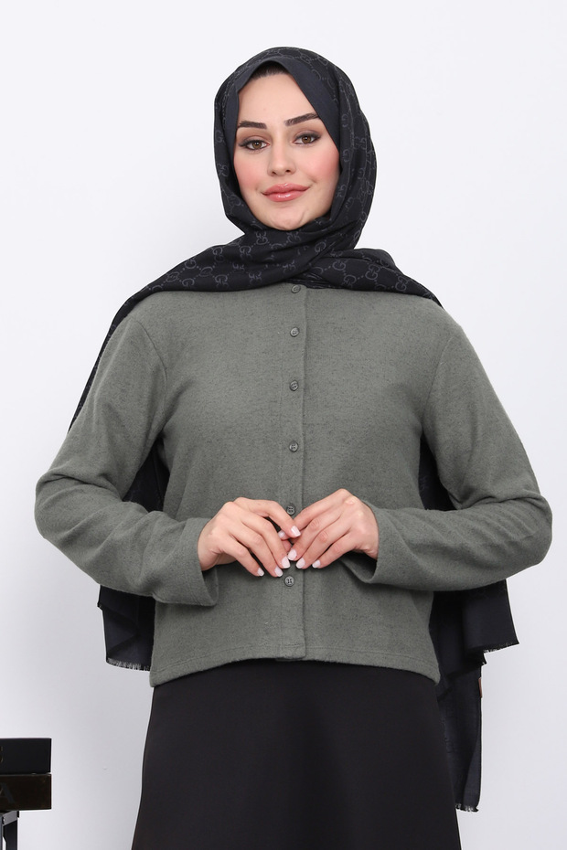 Khaki Buttoned Textured Cardigan