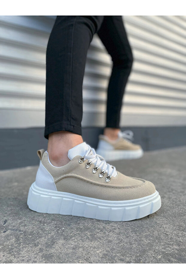 Jy010 cloud lace-up suede men's daily sneaker shoe sbt - cream/white