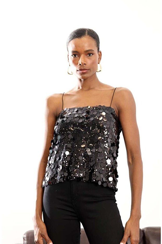 Kadın Askılı Pullu Bluz - 2