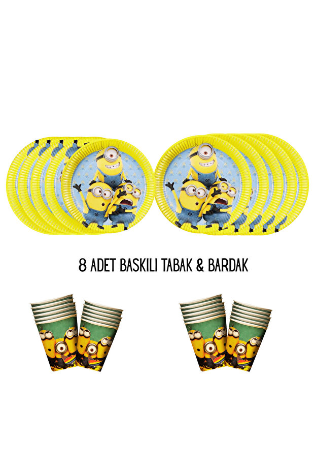 Minions Minions Theme Compatible Printed 8-Person Plate, Cup Set