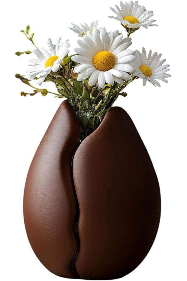 Modern Coffee Bean Shaped Vase, Decorative Flower Planter, Brown