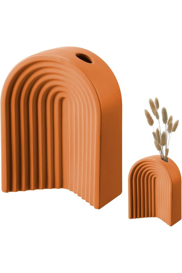 Modern Arched Ceramic Vase, Orange - 1