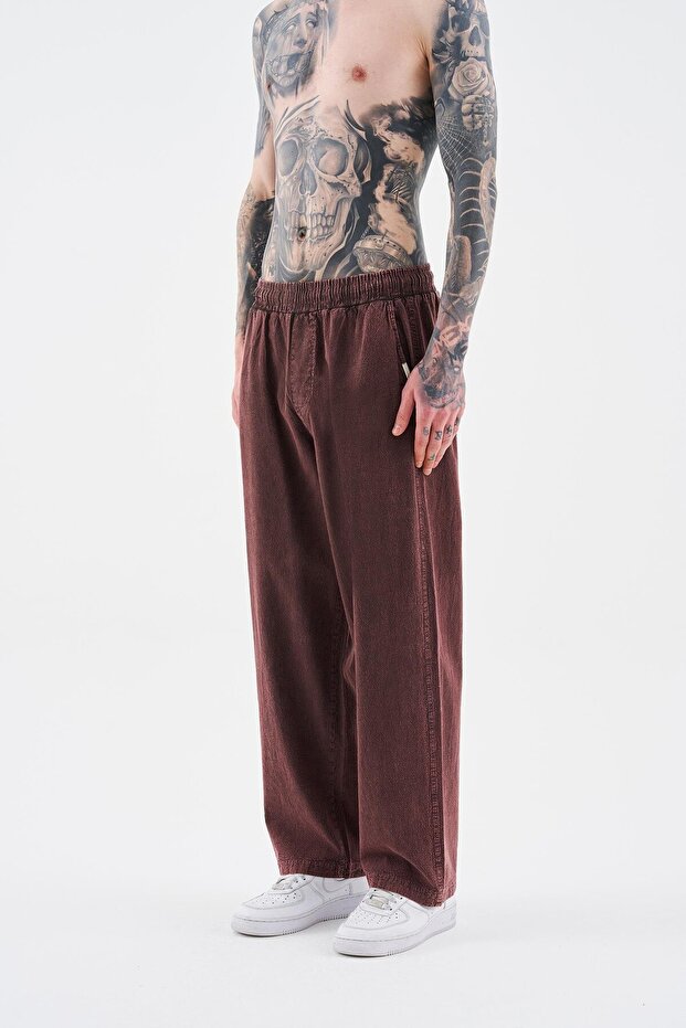 Men's Effected Washed Basic Sweatpants Brown - 2