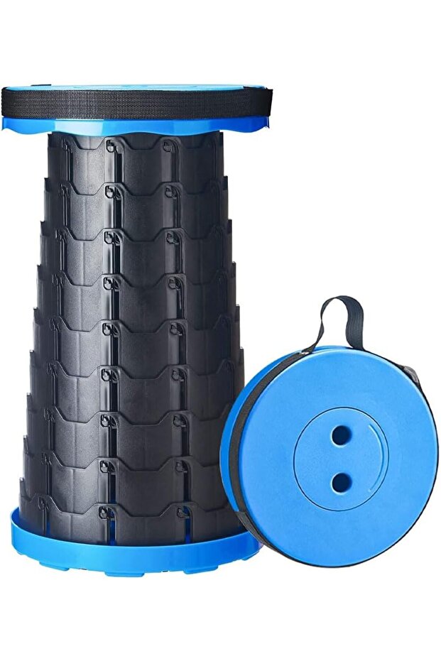 Folding Camping Stool, Portable Telescopic Height Adjustable,H 45cm,L 25cm,W 25cm (Blue)