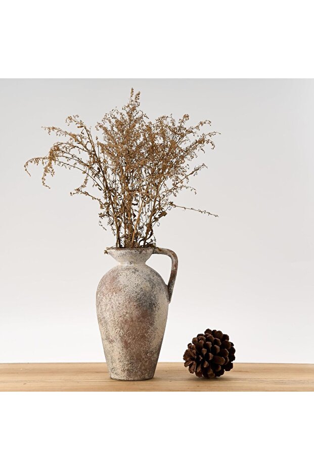 Ceramic Rustic Farmhouse Terracotta Vase with Handle (9.25in, Brown)