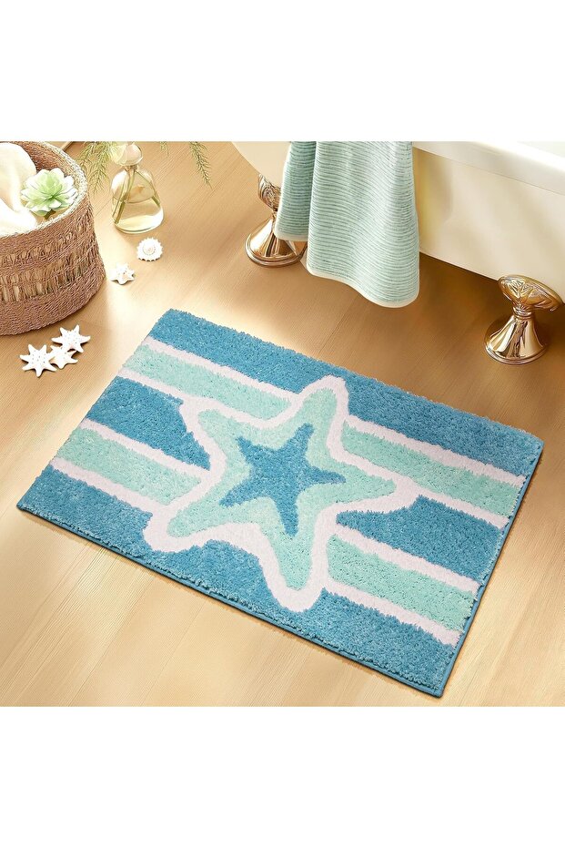 Blue Sea Summer Bathroom Rug, Non-Slip Washable Nautical Bath Mat (15.7x23.6 in)