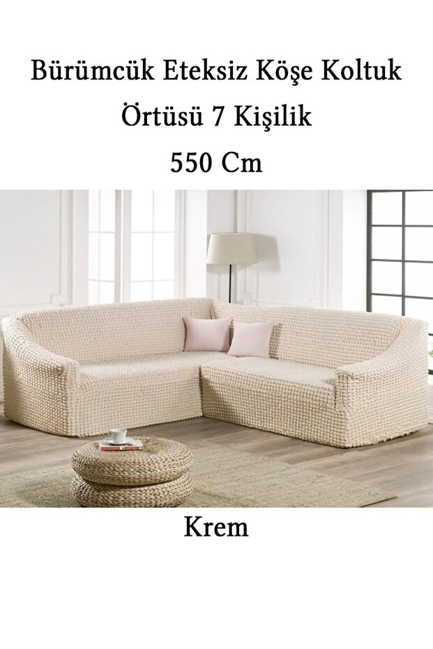 Bürümcük 7-Person L Corner Sofa Cover, Flexible Sofa Cover Without Footrest, Ottoman Pattern (550cm)