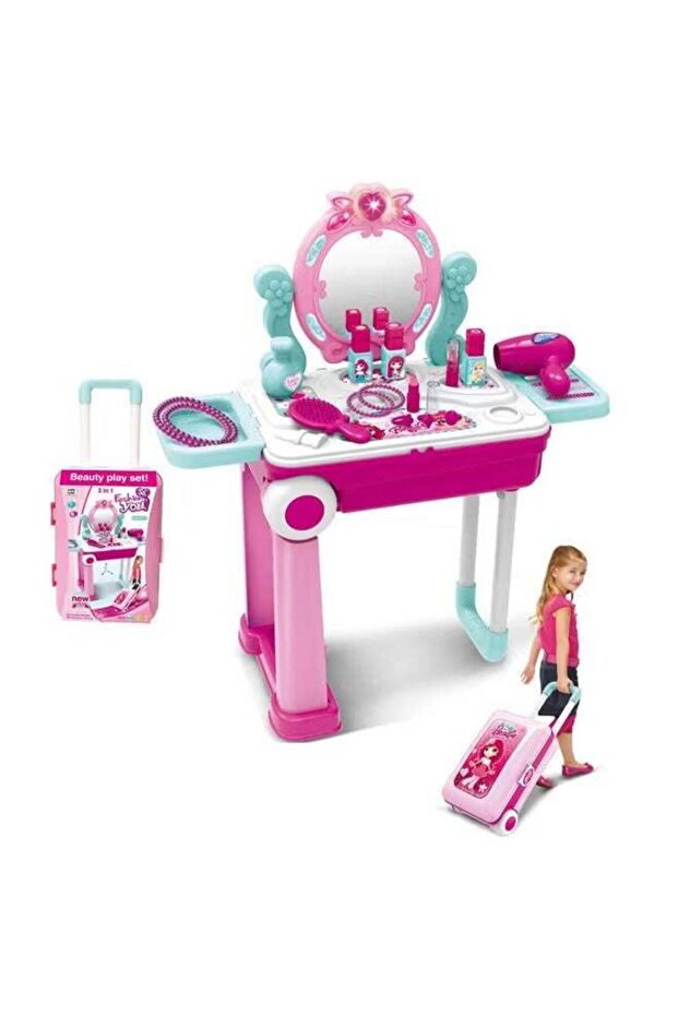 Deluxe Pink Kids Vanity & Dressing Table Beauty Makeup Kit - Toddler Play Set