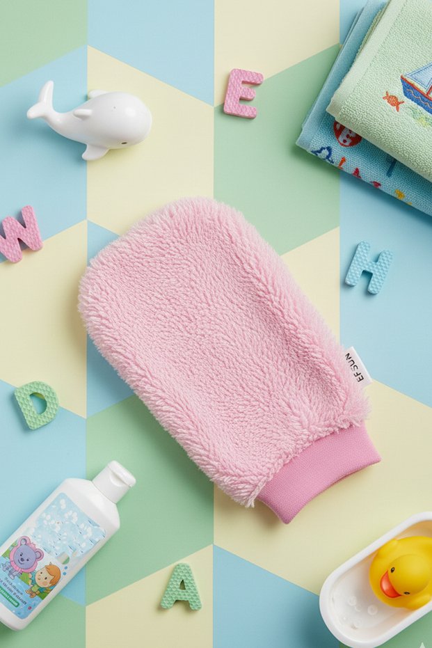 Children's Plush Washcloth Pink, Children's Bath Washcloth, Children's Bath Loofah