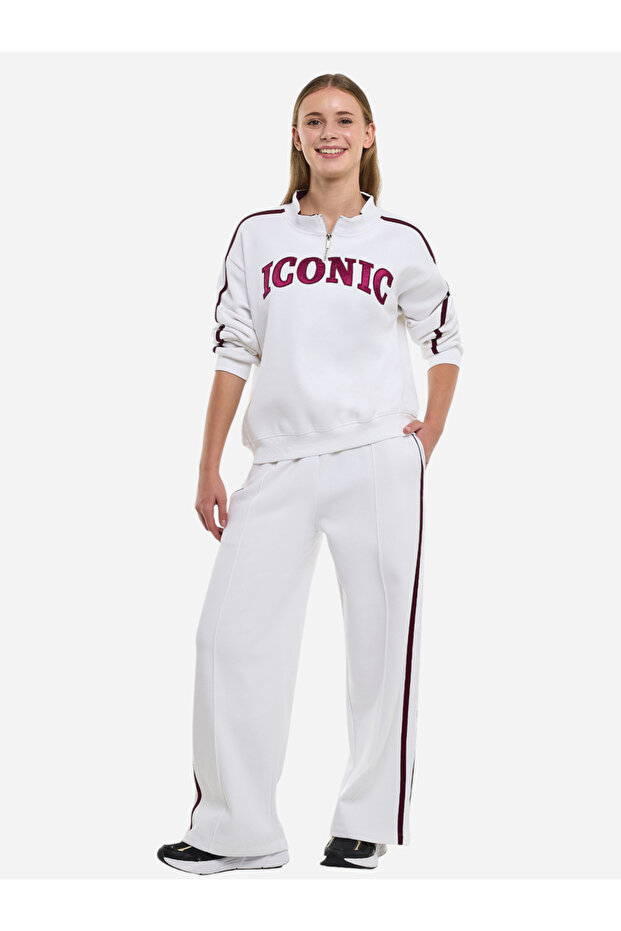 White Quarter Zip Sweatshirt and Wide Leg Joggers Co-Ords
