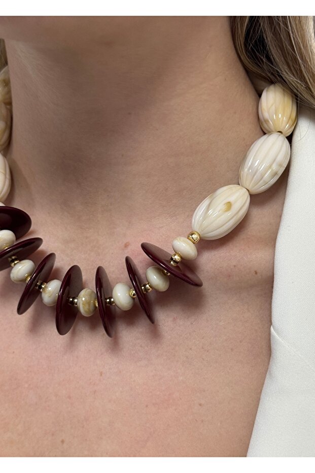 Bordo Detailled Beaded Necklace 35 Cm+5 cm Extension