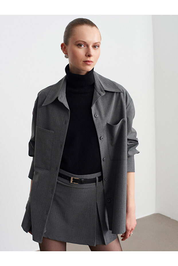 50534 Oversize Gömlek-Gri - 2