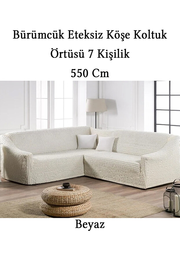 Bürümcük 7-Person L Corner Sofa Cover, Flexible Sofa Cover Without Footrest, Ottoman Pattern (550cm)