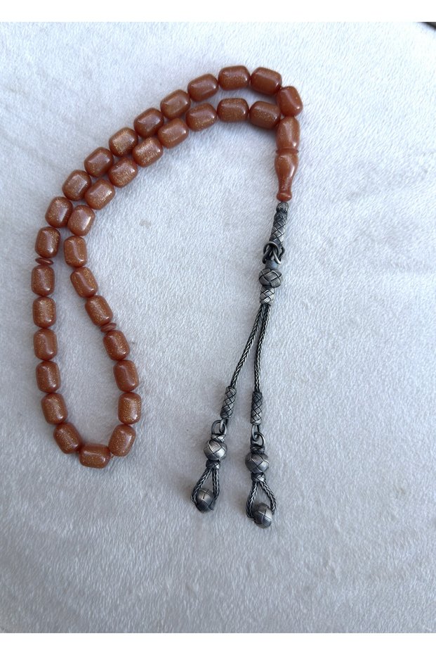 Double Pendant Silver Kazaziye Tassel Fire/Tight Amber Prayer Beads | Collectible Series