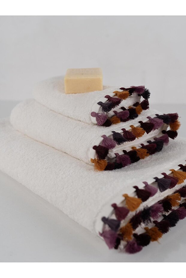 Cotton 3 Piece Premium Bohemian Colorful Tassel Kitchen & Hand-Face & Bath Towel Set