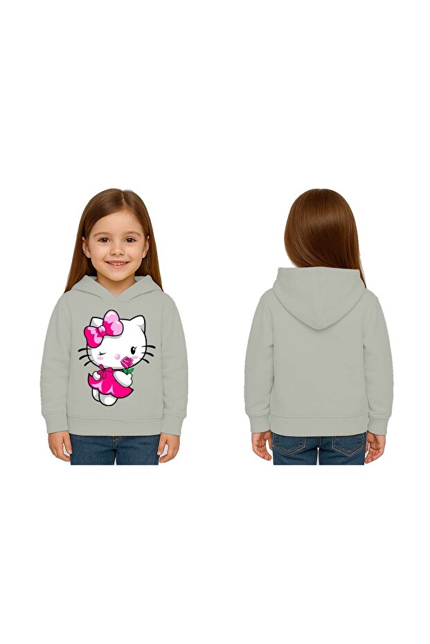 Unisex Hello Kity Printed Children's Swaetshirt Printed Hooded 3 Thread Rasterated