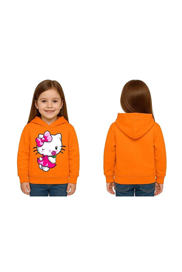 Unisex Hello Kity Printed Children's Swaetshirt Printed Hooded 3 Thread Rasterated