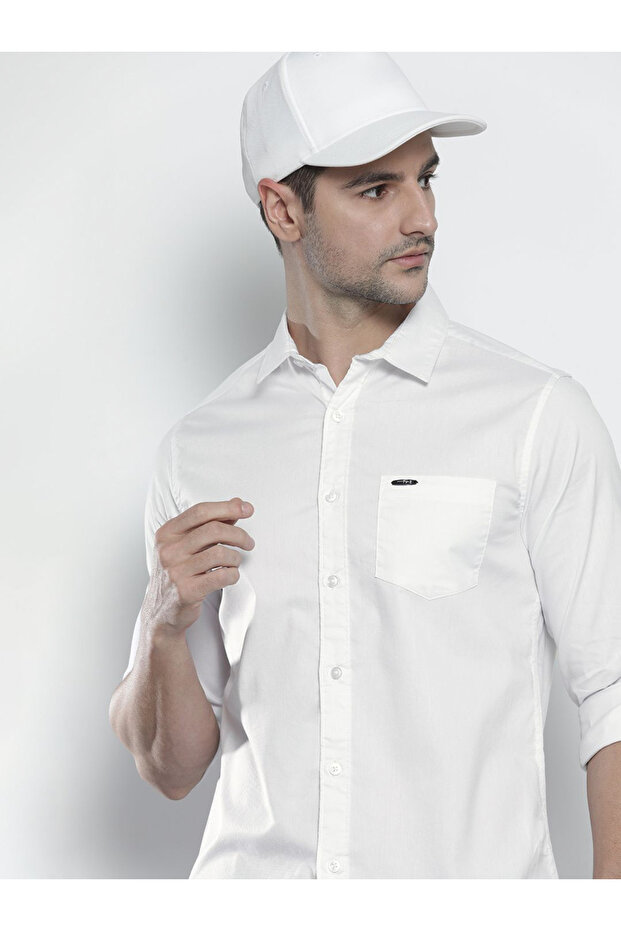 Men White Cotton Slim Fit Shirt