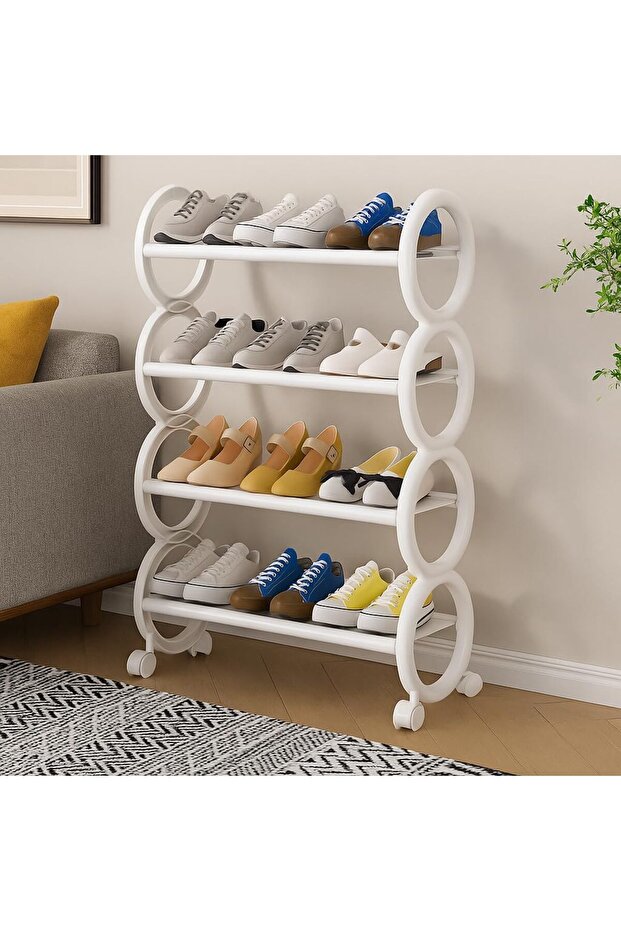 Moveable Shoe Rack genric OneDcor Mobile Shoe Rack with Rolling Wheels 4 Tier – Durable ...