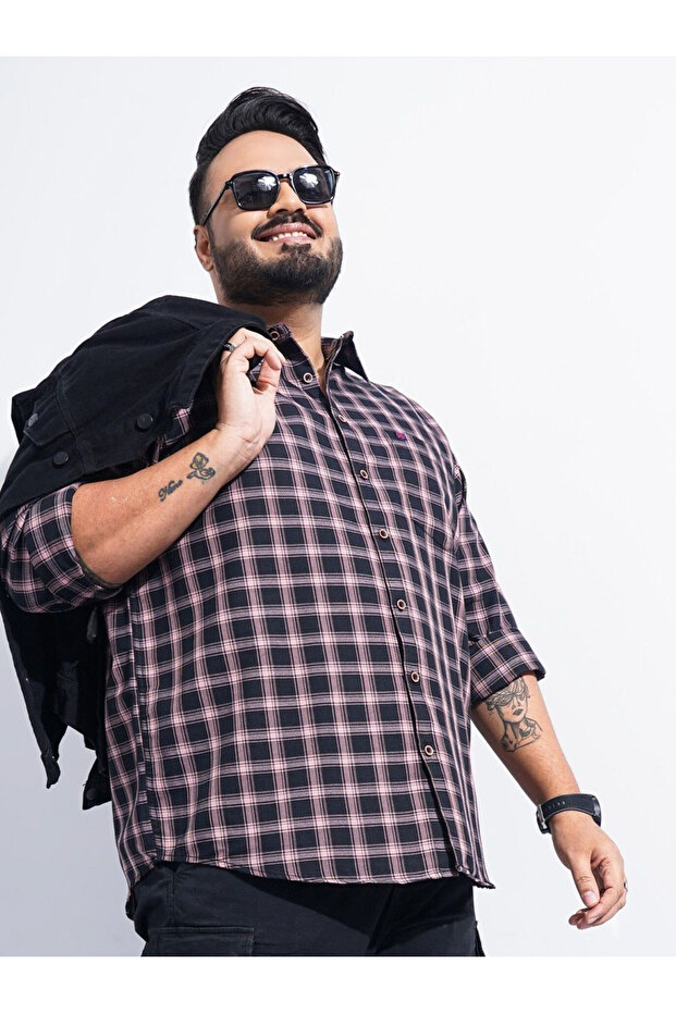 Plus Size Black Checkered Casual Shirt