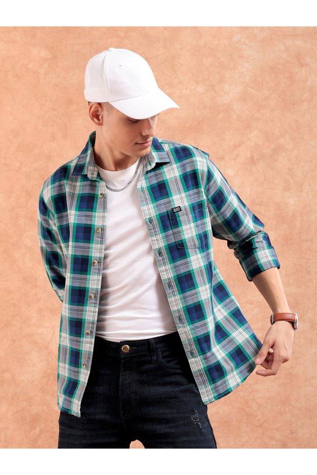 Men Green Checkered Casual Shirt