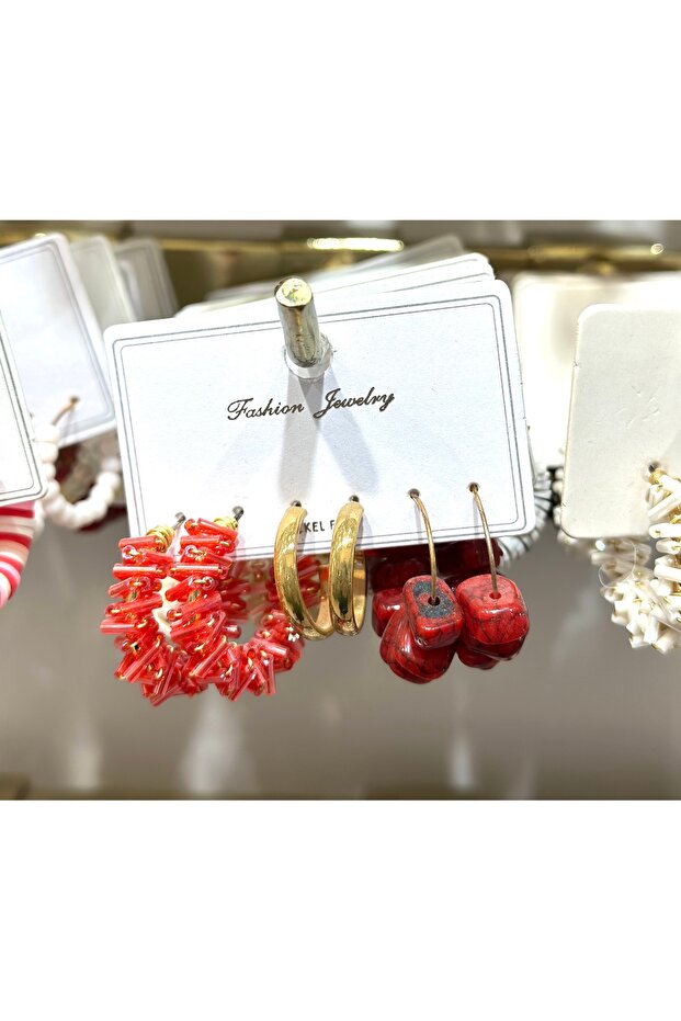 Multiple Red Hoop Earring Set
