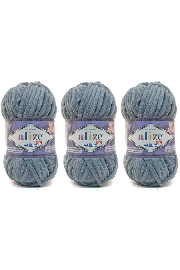 Velluto Velvet Hand Knitting Yarn 100 Gr 3 Pieces Color 428 Medium Gray