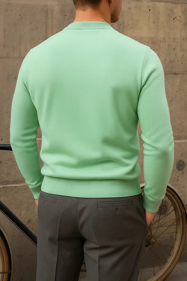 Erkek Kışlık Yarım Boğazlı Dar Basic Mint Kazak - 5