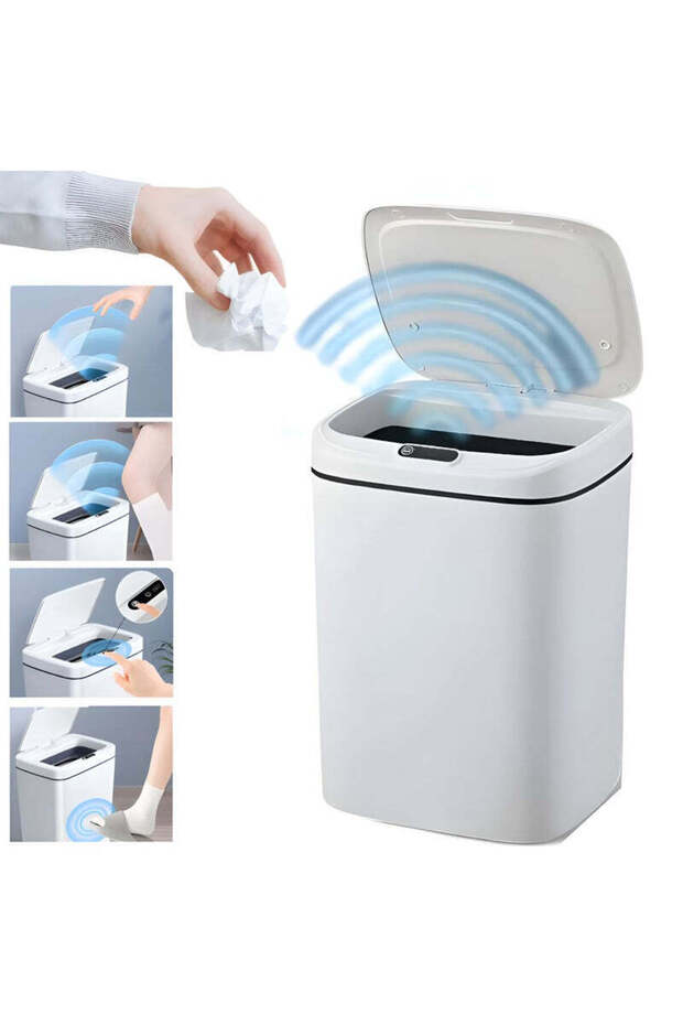 Automatic Sensor Trash Can 16 L, Odor-Blocking Lid, White-Grey