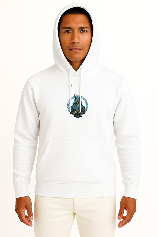 Hooded Anubis Chest Printed Unisex Sweatshirt